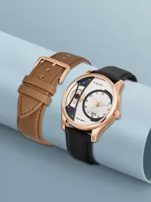 Tomi Automatic Men's Watch With Rotating Gear & Second-Hand Stepping Feature, Equipped With Replaceable Watch Strap In Gift Box, Suitable For Daily Use And As A Gift For Festival Occasions Gift Sets Gift For Men As A Gift For Students Returning To School - Coffee Brown - View 2