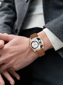 Tomi Automatic Men's Watch With Rotating Gear & Second-Hand Stepping Feature, Equipped With Replaceable Watch Strap In Gift Box, Suitable For Daily Use And As A Gift For Festival Occasions Gift Sets Gift For Men As A Gift For Students Returning To School - Coffee Brown - View 3
