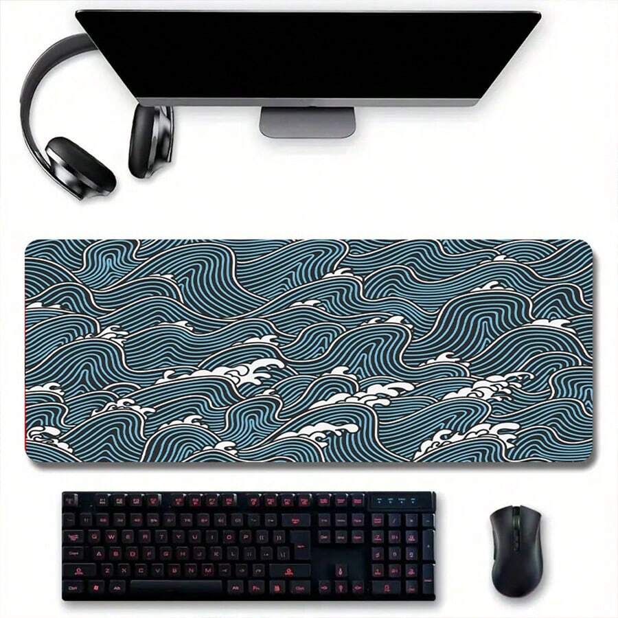 Devineresse Large Mouse Pad, Wave Gaming Mouse Pad, Desk Pad Computer Desk Mat Keyboard with Non Slip Base for Home Office,Extended Large Size - Baby Blue - View 1
