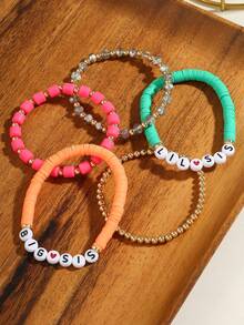 件裝波西米亞友誼家庭媽媽姐妹字母手鍊女士女孩送給朋友的禮物 - 彩色 - 查看 2