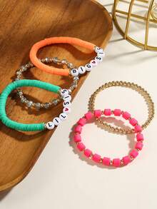 件裝波西米亞友誼家庭媽媽姐妹字母手鍊女士女孩送給朋友的禮物 - 彩色 - 查看 3