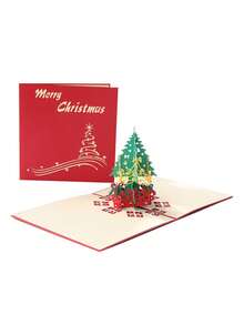1pc 3D Christmas Cards Three-dimensional Christmas Tree Card - Red - View 7