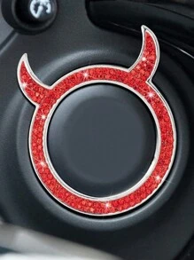 1pc Red Car Engine Start/stop Button Decorative Ring With Devil Style & Rhinestone For Universal Car - Multicolor - View 2