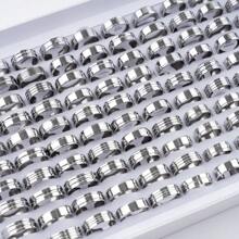 20pcs/pack Fashionable Stainless Steel Gold Silver Black Striped Ring, Suitable For Men's Daily Wear, Party, Gifts, Accessory