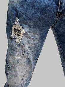 Vaqueros rotos de moda para hombre, pantalones elásticos informales de calle - Azul - Ver 4