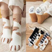 Plush Cat Paw Sport Socks In Black - Black - View 1