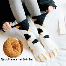 Plush Cat Paw Sport Socks In Black - Black - View 4