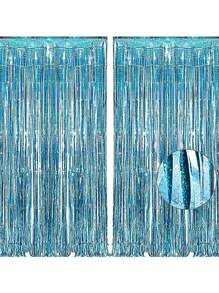 1/2/3/4/5/6pcs Light Blue Glitter Tinsel Foil Fringe Curtains - Metallic Holiday Photo Booth Backdrop For Birthday Mermaid Ocean Pool Frozen Theme Shower Wedding Party Streamers Decor,Christmas - Baby Blue - View 1