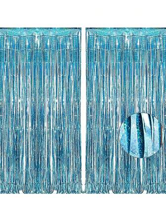 1/2/3/4/5/6pcs Light Blue Glitter Tinsel Foil Fringe Curtains - Metallic Holiday Photo Booth Backdrop For Birthday Mermaid Ocean Pool Frozen Theme Shower Wedding Party Streamers Decor,Christmas