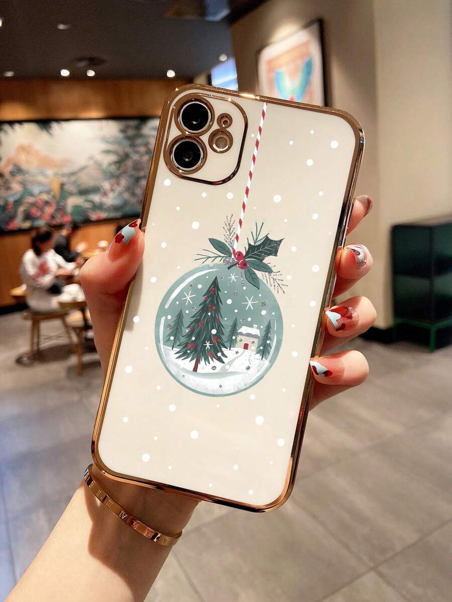 1 Miếng Đơn giản Giáng sinh Thiết kế bóng Khắc Laser Mạ điện Ốp lưng & bao da điện thoại Với Cây thông noel Và Hình bông tuyết , Tương thích với iPhone - Nhiều màu - Xem 1