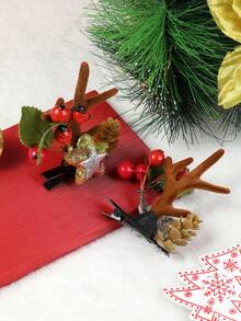 2 件裝女式聖誕主題可愛小鹿鹿角人造星星髮夾適合節日派對裝飾