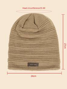 1pc Men's Winter Striped Knit Hat With Thermal Lined - Khaki - View 4