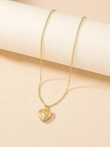 1件金属细链心形吊坠，欧美风格，可爱时尚，可定制个性项链 - 金黃色 - 查看 3