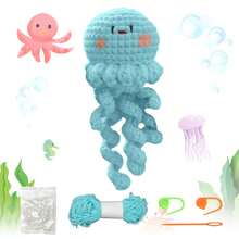 Diy可愛的藍色水母鉤針套件,配有逐步指導視頻教程,適合初學者編織動物套件,含鉤針、毛線布娃娃,是節日禮品和生日派對用品的創意禮物,適用於藝術和手工藝品家居裝飾 - 藏蓝色 - 查看 1