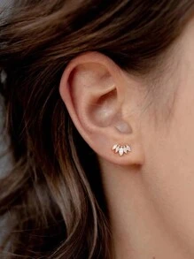 1 件 18k 镀金小皇冠耳钉 公主皇冠耳钉 球形耳环 穿孔 女士礼物 - 金色 - 查看 2