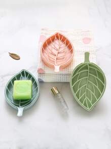 1pc Double-layer Creative Leaf-shaped Soapbox With Drainage Function For Large Size Soap, Storage Rack - Green - View 5