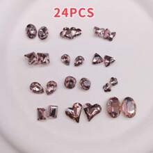 24 件装干玫瑰色指甲水钻 DIY 指甲饰品 指甲宝石 指甲用品 - 乾枯玫瑰色 - 查看 2