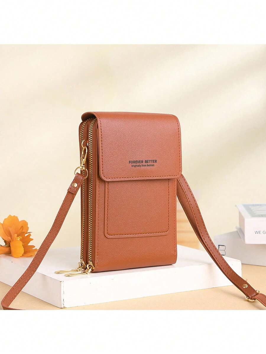 Bolso Marrón Vertical Con Cremallera Y Pantalla Táctil Para El Teléfono - Marrón - Ver 1