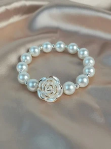 1 Set Mother's Day Gift For Women Jewelry Pearl Flower Necklace, Bracelet, Earrings Classic Retro Shiny Office Fashion Teacher's Day Gifts Bohemian Beach Jewelry Necklace Christmas, Valentine's Day, Thanksgiving Gift Valentines,Mom,Mother,Mother's Day,Gift - White - View 4