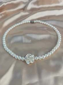 1 Set Mother's Day Gift For Women Jewelry Pearl Flower Necklace, Bracelet, Earrings Classic Retro Shiny Office Fashion Teacher's Day Gifts Bohemian Beach Jewelry Necklace Christmas, Valentine's Day, Thanksgiving Gift Valentines,Mom,Mother,Mother's Day,Gift - White - View 5