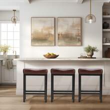 Sweetcrispy 2 PCS Saddle Bar Stool Kitchen Stools, Sturdy Steel Frame - 棕色 - 查看 2