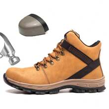 1雙男式防水徒步靴耐磨防滑雪地靴戶外工作露營徒步鋼頭鞋 - 杏色 - 查看 3