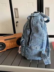 Dedoo 1个男女通用牛仔背包，高品质，大容量，复古牛仔手提包，带笔记本电脑隔层，适合青少年、女性、大学生、中小学生，户外、旅行、野餐、办公等多种场合。 - 藍色 - 查看 5