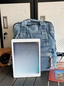 Dedoo 1个男女通用牛仔背包，高品质，大容量，复古牛仔手提包，带笔记本电脑隔层，适合青少年、女性、大学生、中小学生，户外、旅行、野餐、办公等多种场合。 - 藍色 - 查看 7