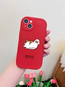 1pc Cartoon Duck Graphic Matte Finish Phone Case Compatible With IPhone, 16, 16 Pro Max, 16 Pro, 16 Plus, White Phone Case - Multicolor - View 3