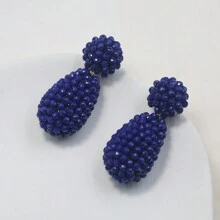 1pair Fashionable Beaded Water Drop Shape Earrings - Royal Blue - View 1