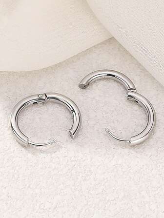 1pair Simple Stainless Steel 2.5mm Thickness Wire Loop Hoop Earrings For Men