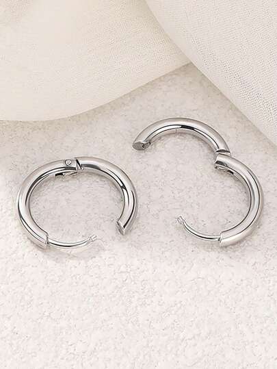 1pair Simple Stainless Steel 2.5mm Thickness Wire Loop Hoop Earrings For Men