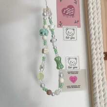夏日風格綠色大象ccd相機帶,diy手工藝品,配有串珠線,適用於即拍相機、手機殼吊飾裝飾 - 綠色小象掛繩 - 查看 6