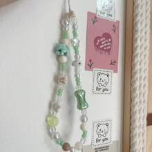 夏日風格綠色大象ccd相機帶,diy手工藝品,配有串珠線,適用於即拍相機、手機殼吊飾裝飾 - 綠色小象掛繩 - 查看 1