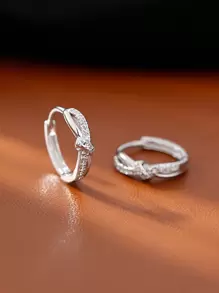 1對優雅時尚的嵌鑲線性結飾墜耳環 - 復古銀色 - 查看 4