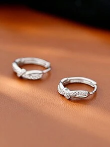 1對優雅時尚的嵌鑲線性結飾墜耳環 - 復古銀色 - 查看 2