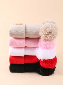 5-Piece Set Of Baby Autumn/Winter Hat Gloves Combination Double Ball Knitted Hat - 彩色 - 查看 2