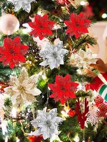 2入組5.9英寸聖誕裝飾品,粉色聖誕花,聖誕樹,花圈裝飾花,人造聖誕花