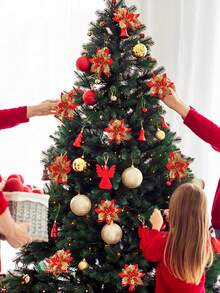 2入組5.9英寸聖誕裝飾品,粉色聖誕花,聖誕樹,花圈裝飾花,人造聖誕花