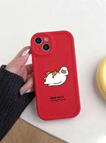 1pc Cartoon Duck Graphic Matte Finish Phone Case Compatible With IPhone, 16, 16 Pro Max, 16 Pro, 16 Plus, White Phone Case - Multicolor - View 1