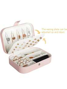 豪華女士小型簡約pu項鍊戒指耳環口紅收納盒,便攜式珠寶首飾包裝盒禮盒旅行珠寶盒 - 粉色 - 查看 6