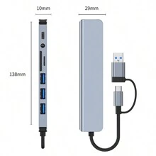 Usb + Type-c雙頭轉換成usb3.0 + Usb2.0 * 3 + 3.5mm耳機孔 + Sd / Tf 卡 + Usb-c數據傳輸接口的8合1多功能鋁合金電腦行動電話擴展底座 - 深灰色 - 查看 2