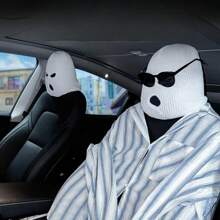 1pc White Car Seat Headrest Cover Personalized Funny Hat Used For Car Modification Decoration - White - View 6