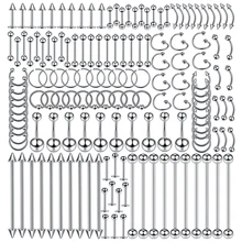 150pcs Stainless Steel Basic Daily Body Piercing Jewelry Set, Unisex, Fashionable And Simple - Silver - View 2