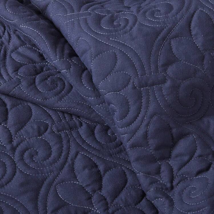 3 Piece Split Corner Pleated Quilted Bedspread - 海軍 - 查看 6