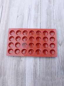 1pc/3pcs/5pcs 28-Hole Flat Round Silicone Cake/Dessert/Jelly/Chocolate Mold, Brick Red, DIY Baking Tool