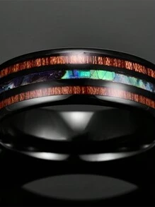 1 Miếng Thời trang 8mm Đen Màu sắc Thép không gỉ Nhẫn Cho nam giới Cẩn vào Hawaiian Gỗ Và Vỏ bào ngư Nhẫn Nam Ban nhạc đám cưới Đồ trang sức - Nhiều màu - Xem 2