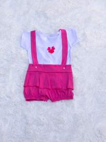 Kit 2 jardineira com camisa 4 peças princesa recém-nascida 0-3 meses bebê