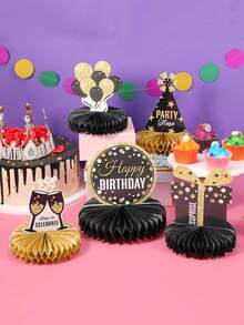 8入組黑金蜂窩裝飾品,適用於生日派對、紀念慶典及其他特殊場合