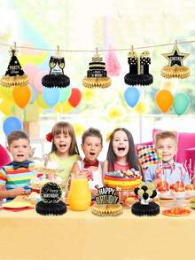 8入組黑金蜂窩裝飾品,適用於生日派對、紀念慶典及其他特殊場合